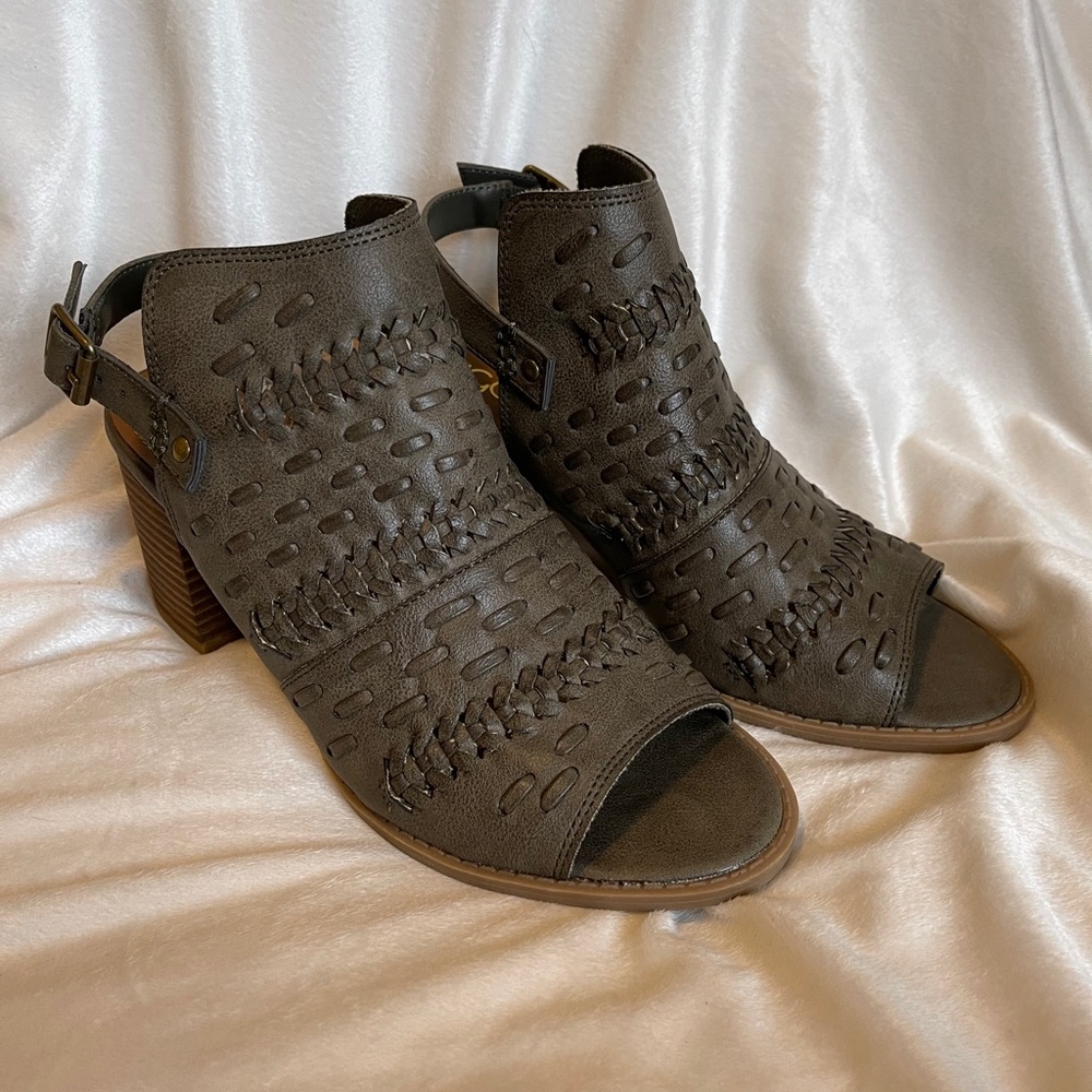Sugar Packet Whip Stitch Open Back Peep Toe Bootie